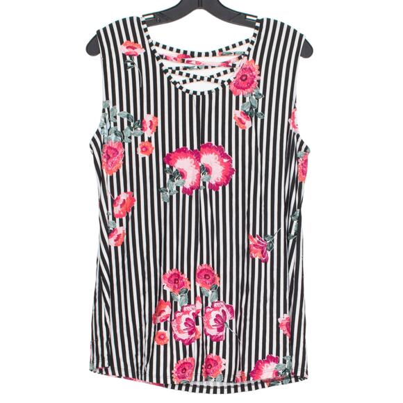 Top Cowl Floral Cottage Academia Preppy Romantic Retro Stripe Black Pink Large - Picture 4 of 4